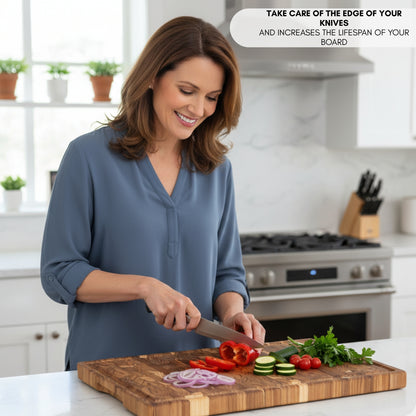 NEW ARRIVAL Tabla de Cortar SIDNEY Plus en Madera de Teca End Grain, con patas antideslizantes y ranura para jugos, 58×38×3.8 cm