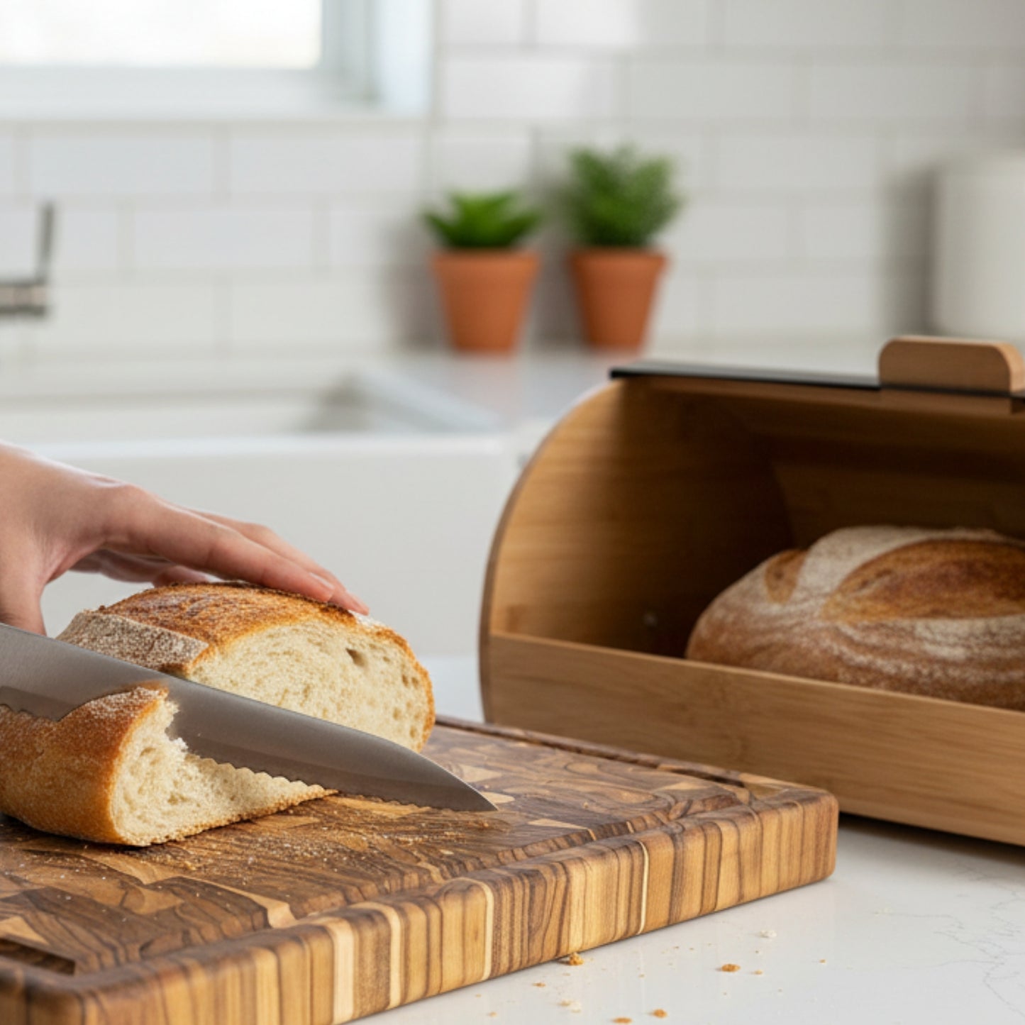 NEW ARRIVAL Tabla de Cortar SIDNEY Plus en Madera de Teca End Grain, con patas antideslizantes y ranura para jugos, 58×38×3.8 cm