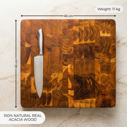 Billot en bois d'acacia naturel bout de fil (end grain) 46 x 46 x 7,5 cm MANDALAY