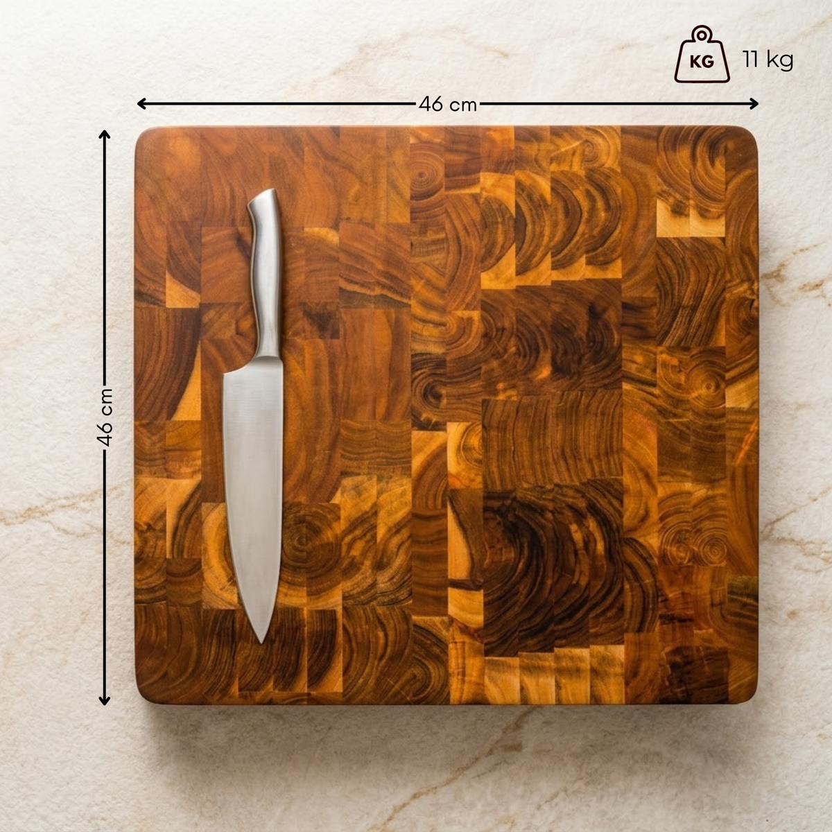 Tabla en Madera de Acacia Natural End Grain 46x46x7.5 cm MANDALAY
