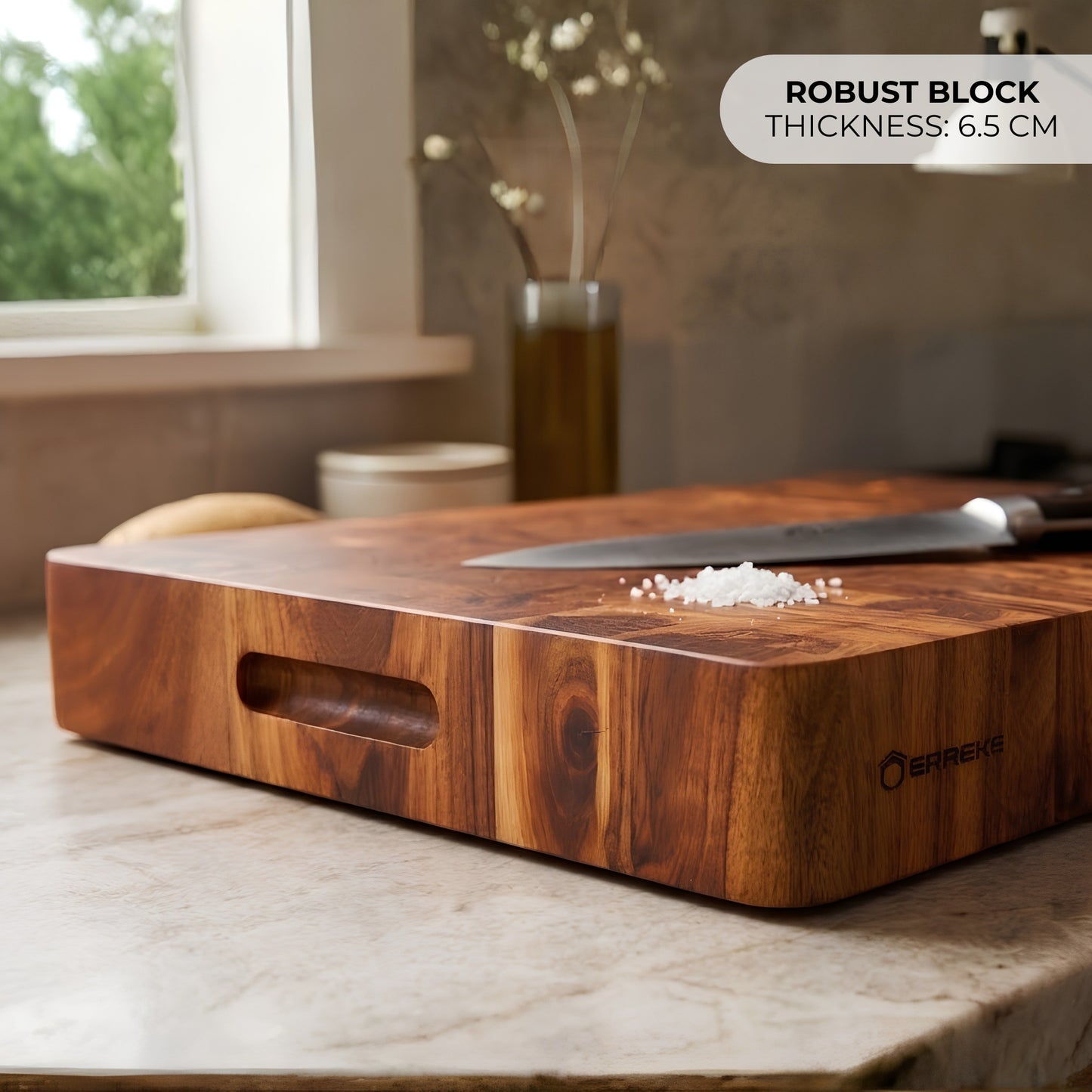 Hackblock aus Akazienholz Stirnholz (End Grain) 50 x 38 x 6,5 cm DECCAN