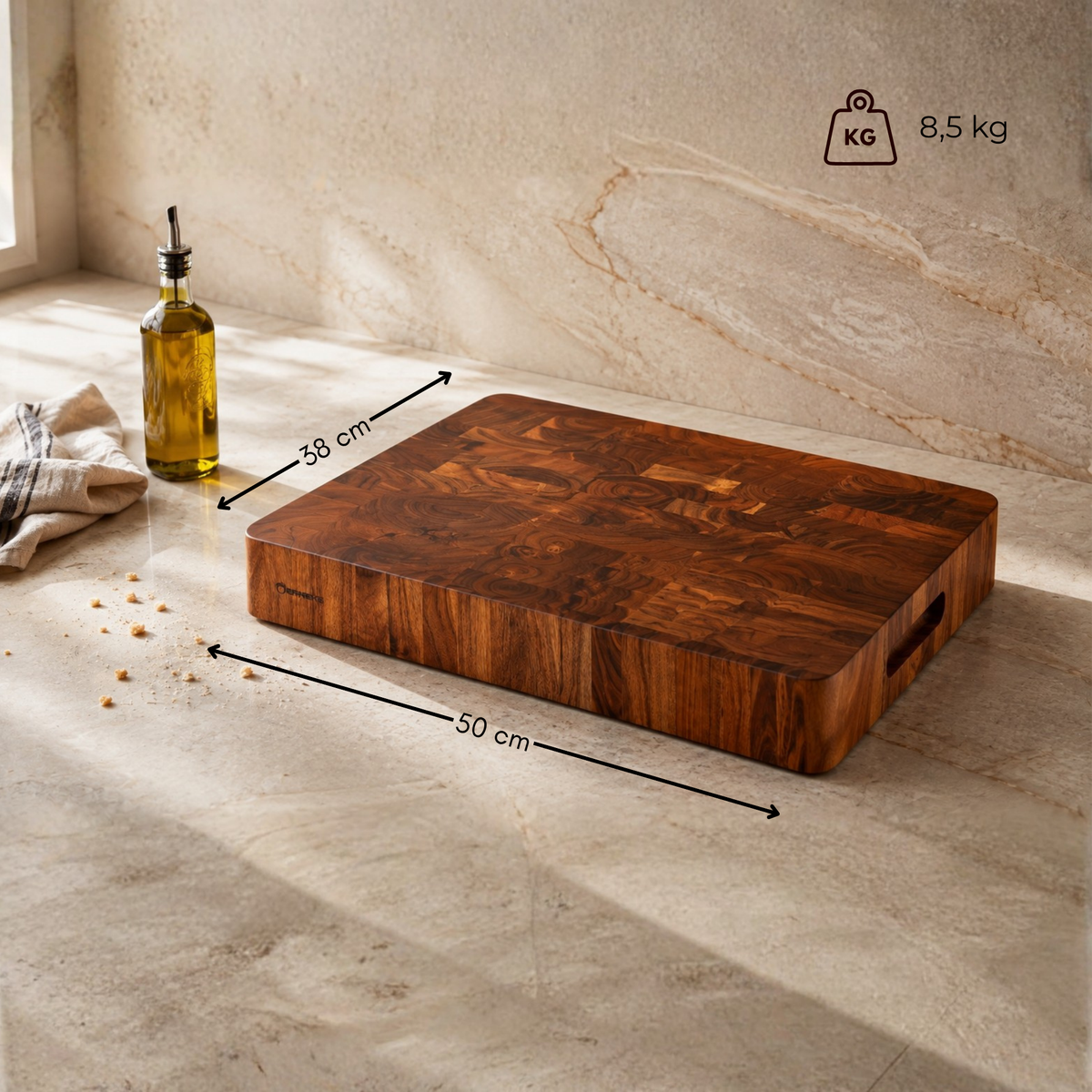 Tabla en Madera de Acacia Natural End Grain 50x38x6.5 cm DECCAN