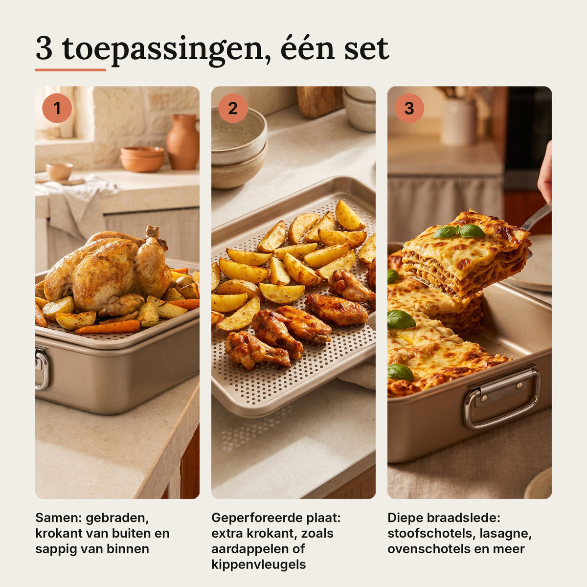 Erreke diepe ovenschaal met geperforeerde bakplaat