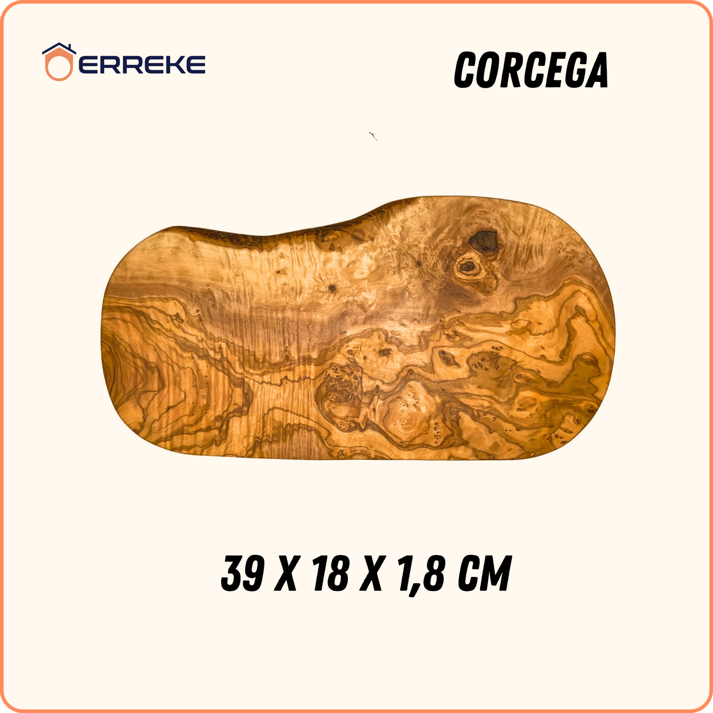Snij- en serveerplank in mediterraan olijfhout CORCEGA, 100% handgemaakt, ovaal, omkeerbaar, worstjes, vlees, barbecue, kaas, brood (ongeveer 39 x 18 cm)
