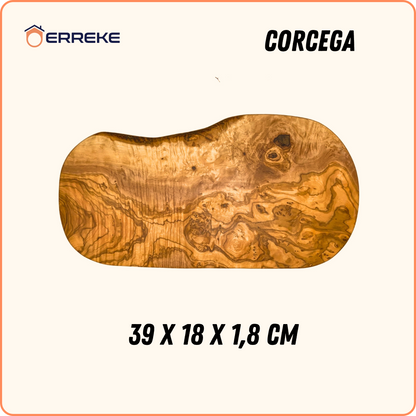 Snij- en serveerplank in mediterraan olijfhout CORCEGA, 100% handgemaakt, ovaal, omkeerbaar, worstjes, vlees, barbecue, kaas, brood (ongeveer 39 x 18 cm)