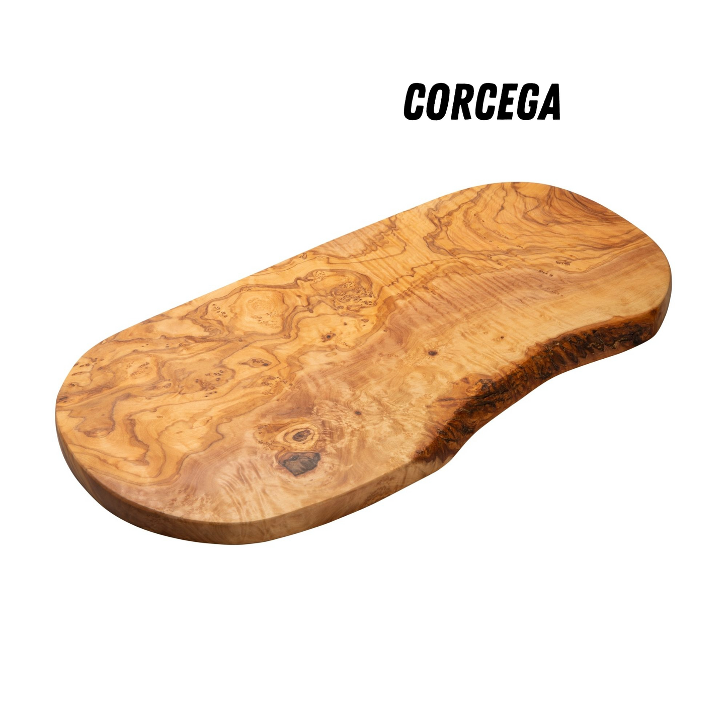 Snij- en serveerplank in mediterraan olijfhout CORCEGA, 100% handgemaakt, ovaal, omkeerbaar, worstjes, vlees, barbecue, kaas, brood (ongeveer 39 x 18 cm)