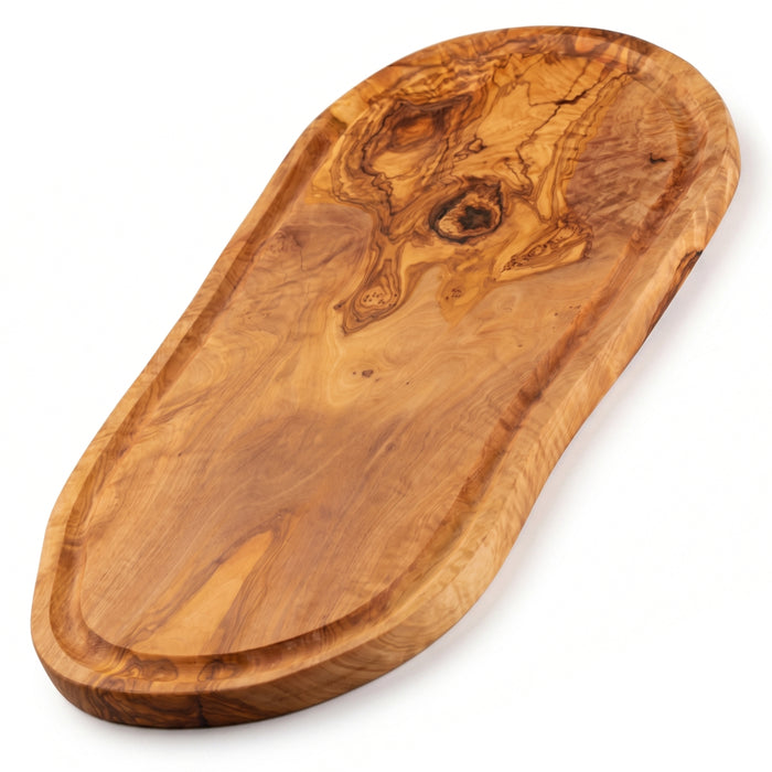 Planche en bois d'olivier naturel BUDAPEST avec rainure à jus 43 x 21 cm