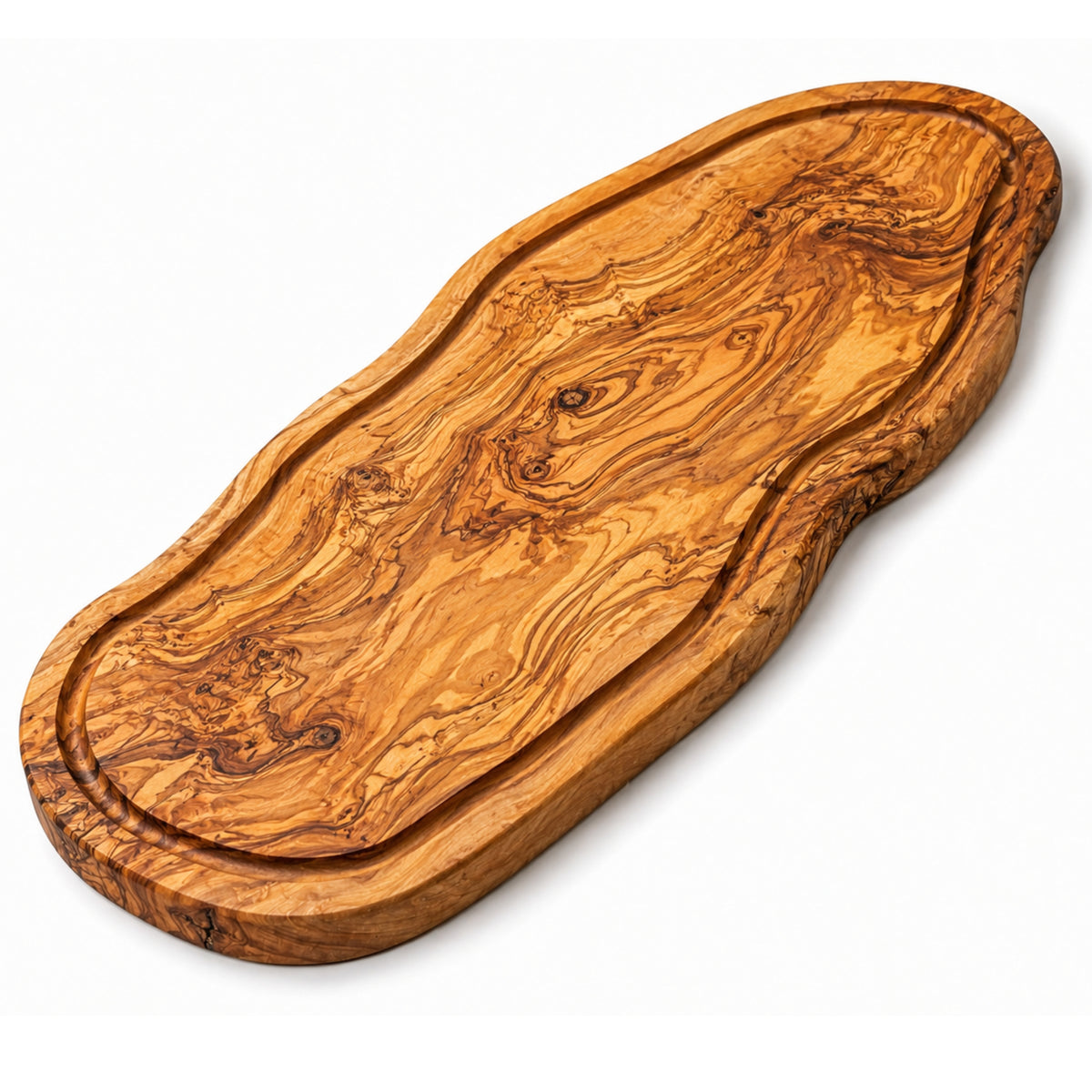 Tagliere in legno d'ulivo naturale CERDEÑA con scanalatura 39 x 18 cm