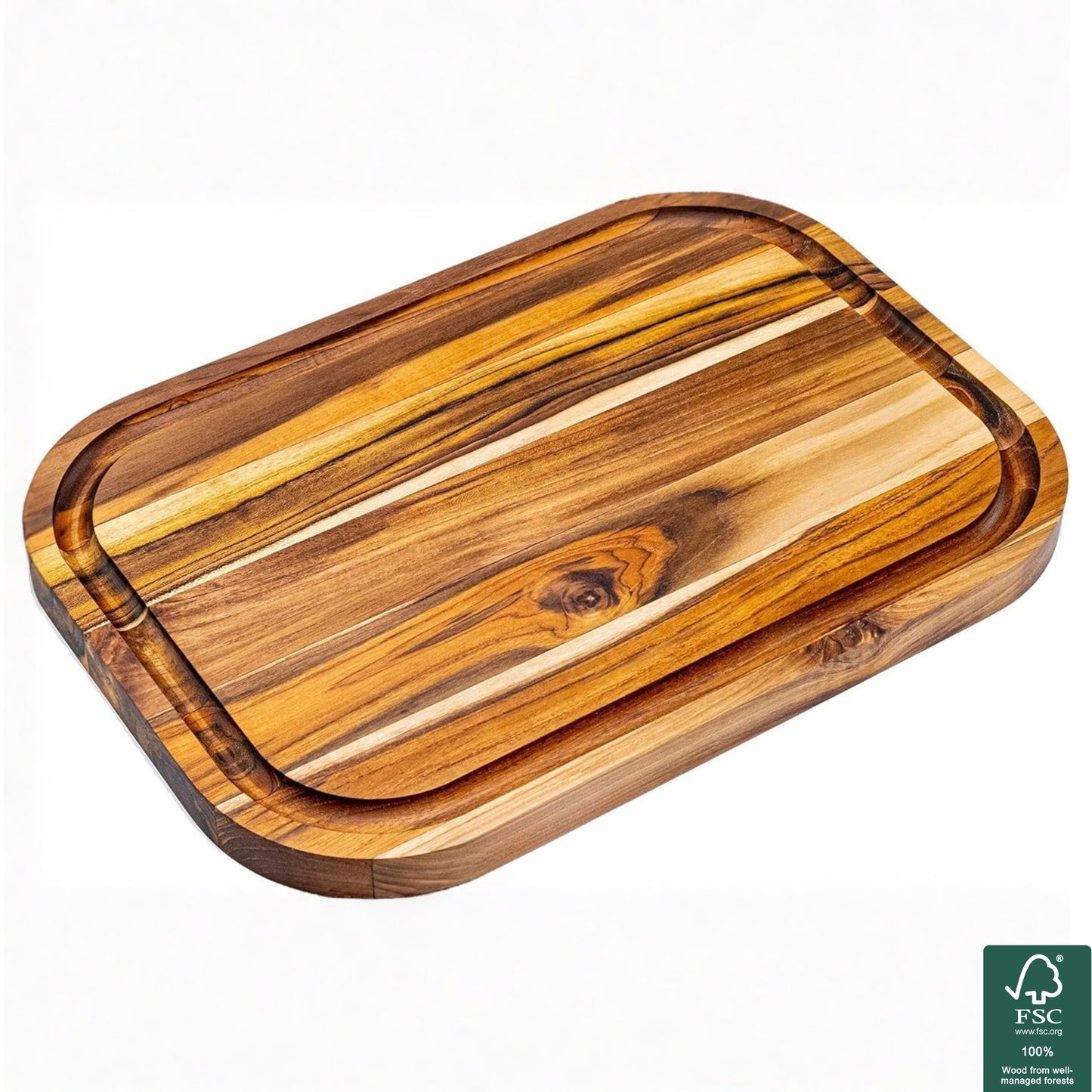 Planche réversible en bois de teck naturel MIAMI 40 x 28 x 2,4 cm