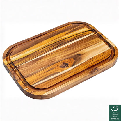 Planche réversible en bois de teck naturel MIAMI 40 x 28 x 2,4 cm