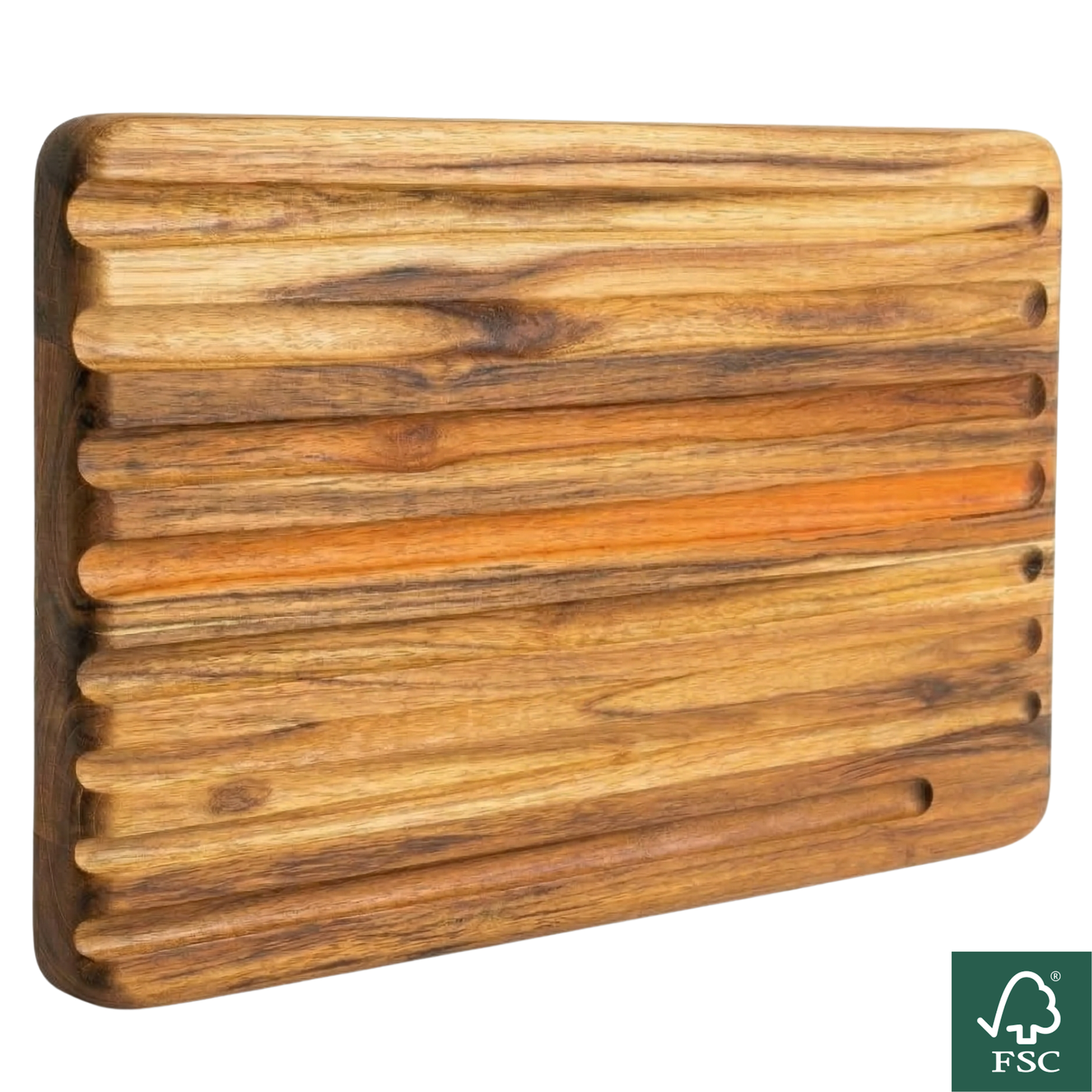 Reversible JAVA Teak Wood Board with Bread Grooves 39 x 25 x 1.8 cm