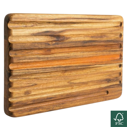 Reversible JAVA Teak Wood Board with Bread Grooves 39 x 25 x 1.8 cm