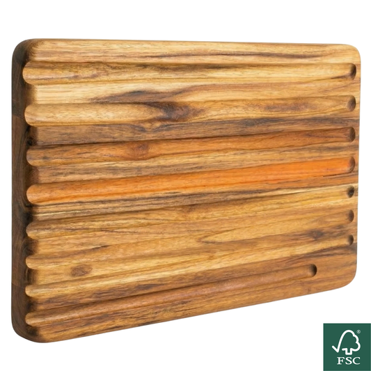 Tabla de Cortar Reversible JAVA en Madera de Teca con Ranuras para Pan
