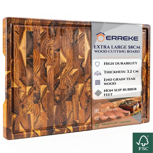 Tabla de Cortar XXL en Madera de Teca End Grain Natural SIDNEY 58x38x3.2cm