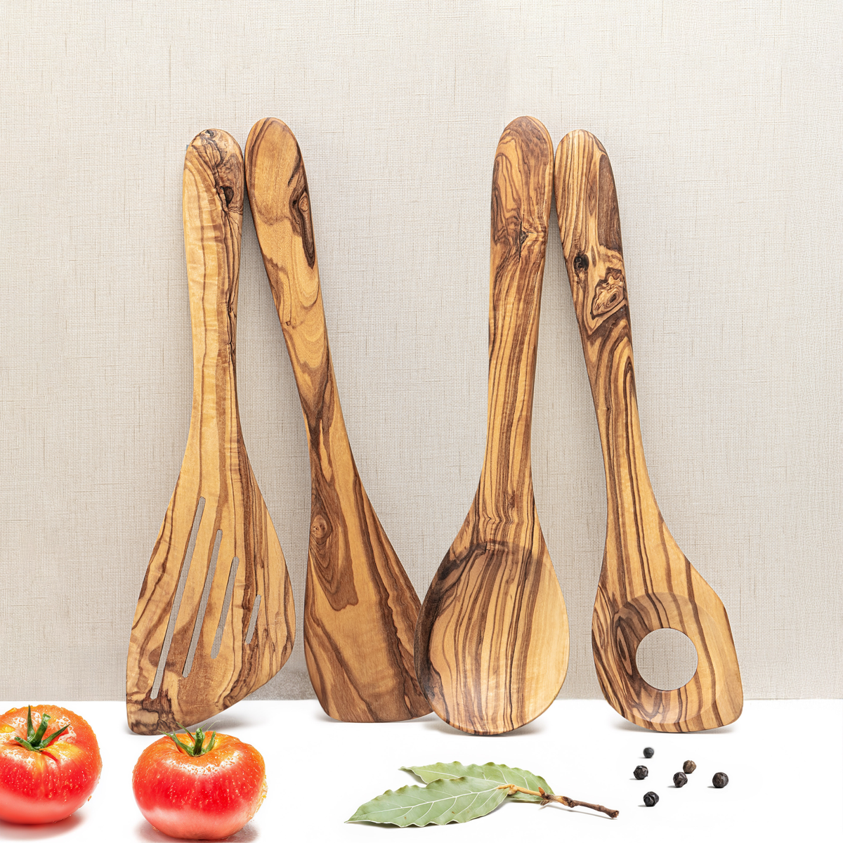 Utensili in legno d'ulivo naturale BALEARES, 4 pezzi