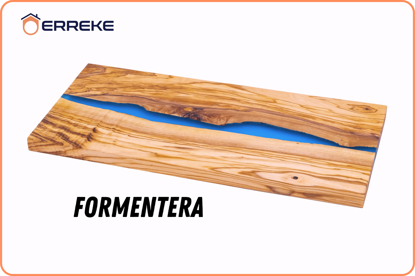 Serveerplank van natuurlijk olijfhout en epoxyhars FORMENTERA, keukensnijplank 38x18x1,5 cm, ideaal voor het serveren van worstjes ham kaas brood (blauw)