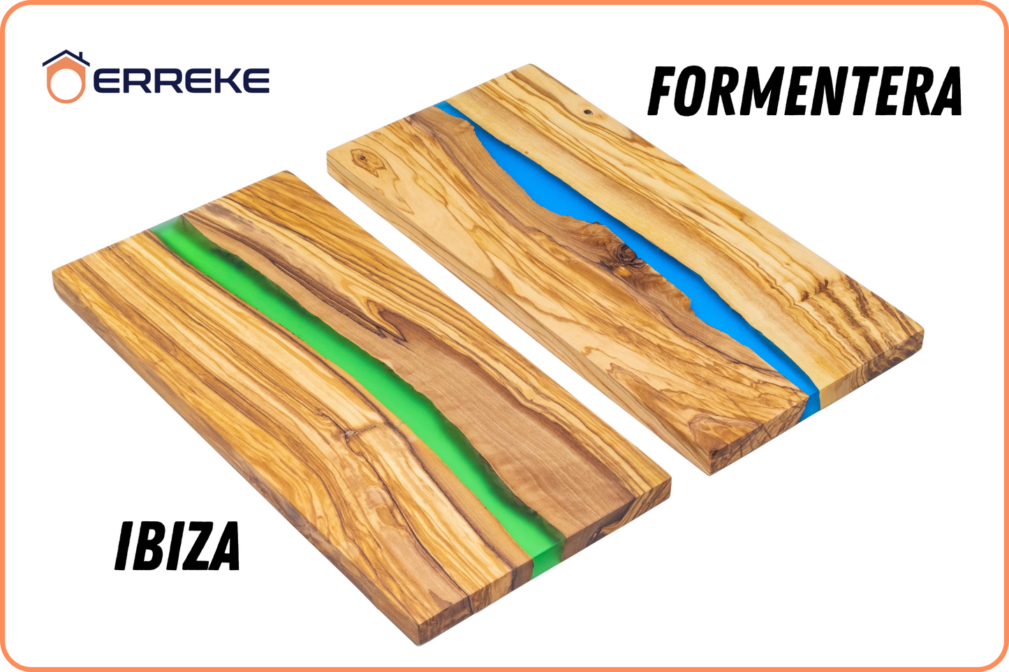 Serveerplank van natuurlijk olijfhout en epoxyhars FORMENTERA, keukensnijplank 38x18x1,5 cm, ideaal voor het serveren van worstjes ham kaas brood (blauw)