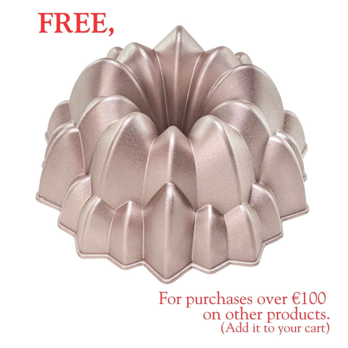 Molde CASCADA, bizcocho y tarta para horno, doble capa antiadherente, aluminio fundido de larga vida, Cocción Uniforme, Color Oro Rosa, diámetro 24cm, alto 11 cm, 2 litros.