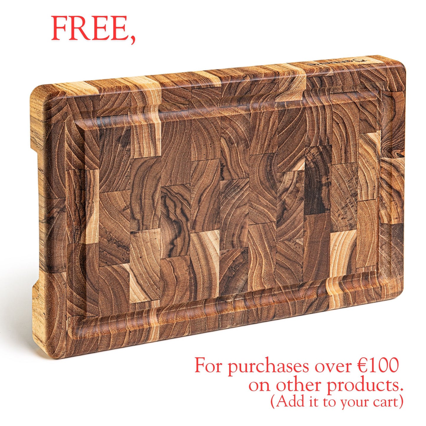 NEW ARRIVAL RIO Kitchen Cutting Board, Teak Wood End Grain, Thickness 3.2 cm, Durable, Serve Cold Cuts, Cheese, Bread, 30x20.5x3.2 cm