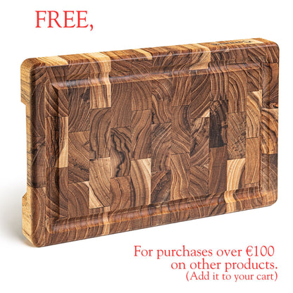 NEW ARRIVAL RIO Kitchen Cutting Board, Teak Wood End Grain, Thickness 3.2 cm, Durable, Serve Cold Cuts, Cheese, Bread, 30x20.5x3.2 cm