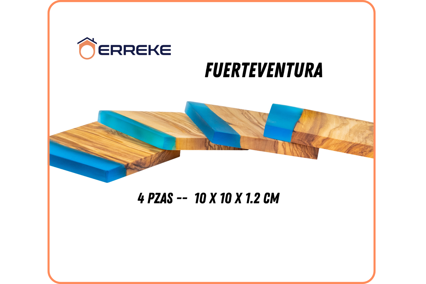 Set van 4 originele onderzetters van natuurlijk olijfhout en epoxyhars FUERTEVENTURA, kopjes, glazen, 10x10x1,2 cm (blauw)