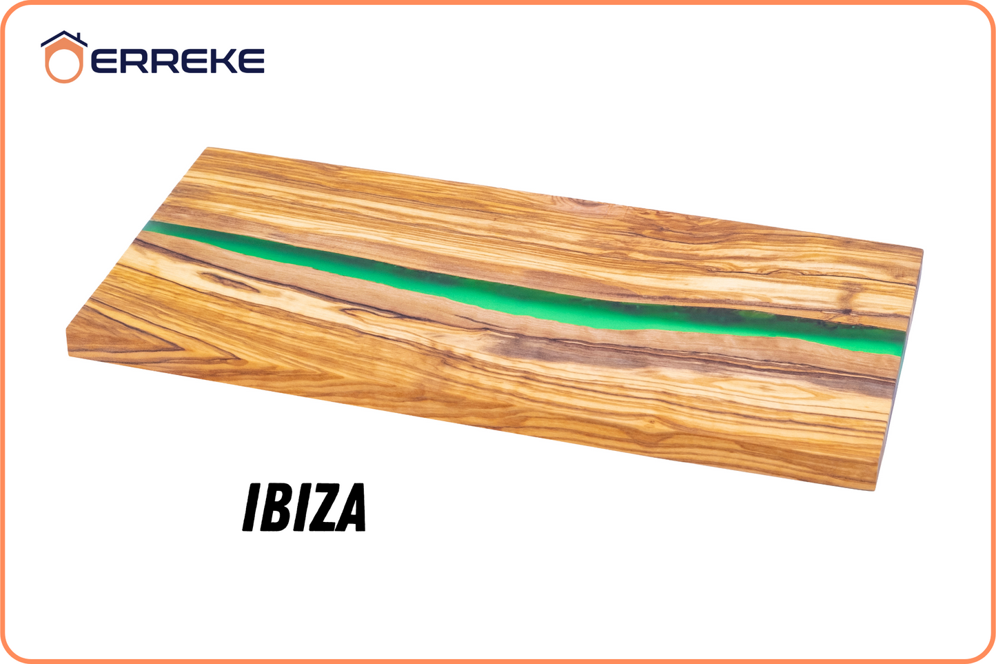 Serveerplank van natuurlijk olijfhout en epoxyhars IBIZA, keukensnijplank 38x18x1,5 cm, ideaal voor het serveren van worstjes ham kaasbrood (groen)