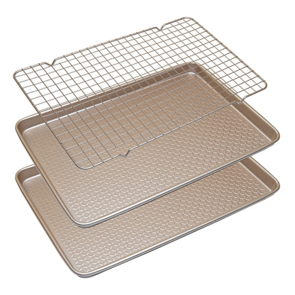 Baking Tray Set with Rack, 0.8 mm carbon steel, double non-stick coating, ideal for baking and roasting, 40×27 cm 