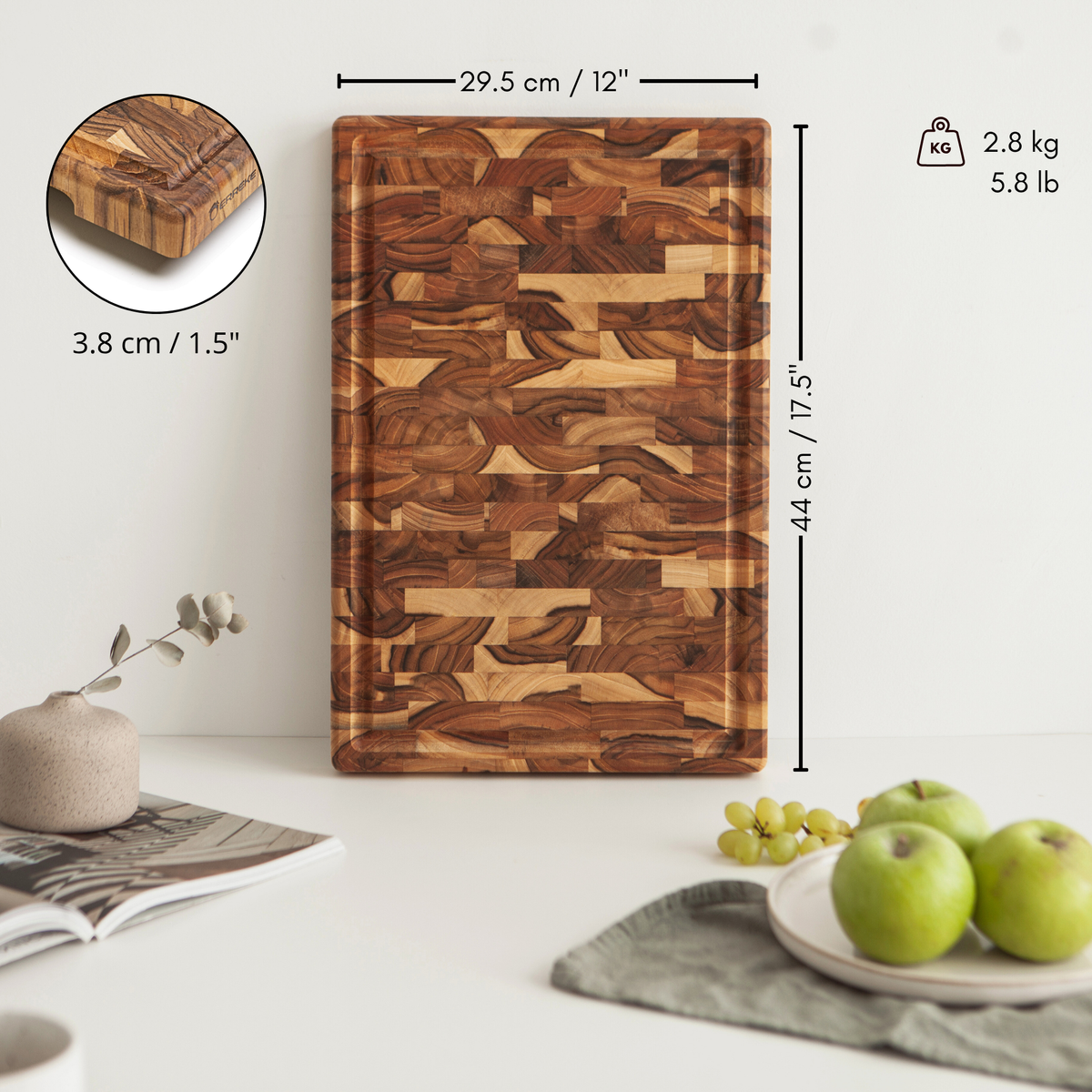 Teakhouten snijplank End Grain XL 44 x 30 x 3,8 cm BALI PLUS