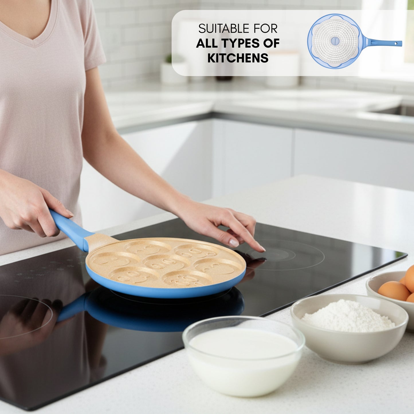 Sartén para Tortitas Diseño Caritas en Color Azul