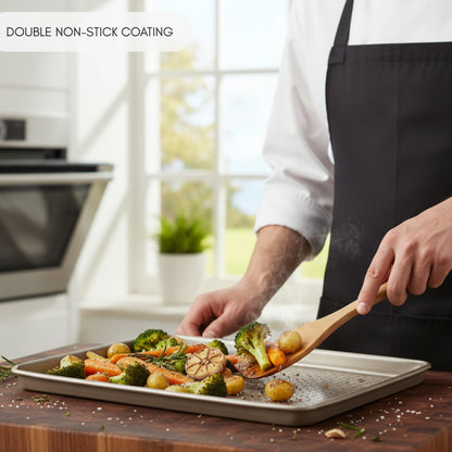 Baking Tray Set with Rack, 0.8 mm carbon steel, double non-stick coating, ideal for baking and roasting, 40×27 cm 
