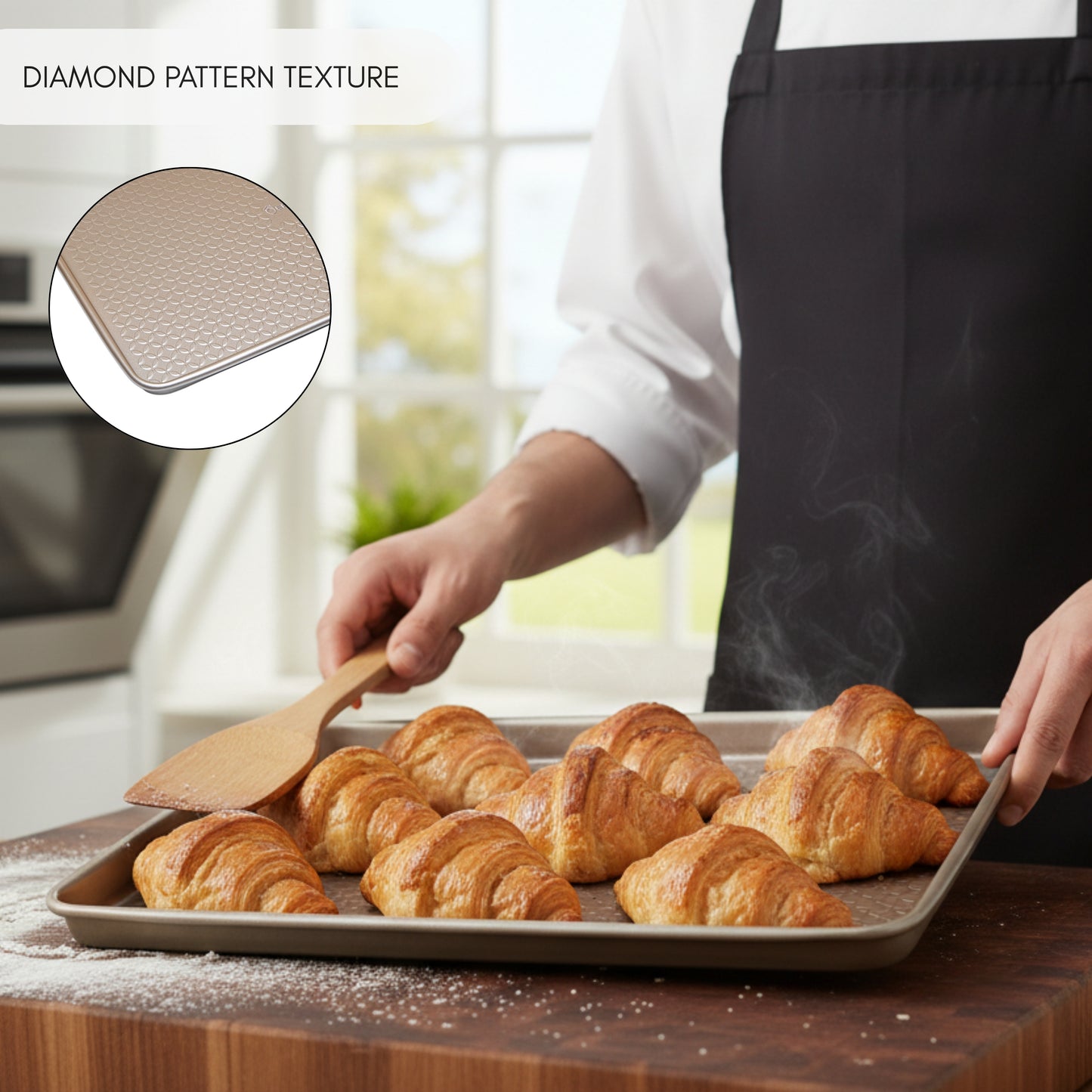 Baking Tray Set with Rack, 0.8 mm carbon steel, double non-stick coating, ideal for baking and roasting, 40×27 cm 