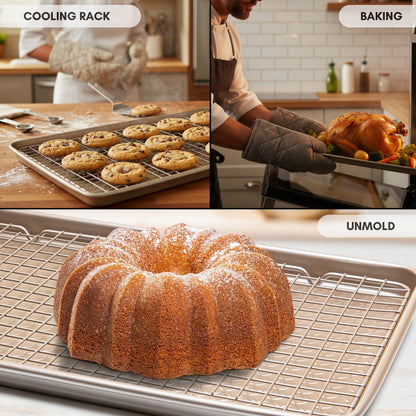 Baking Tray Set with Rack, 0.8 mm carbon steel, double non-stick coating, ideal for baking and roasting, 40×27 cm 