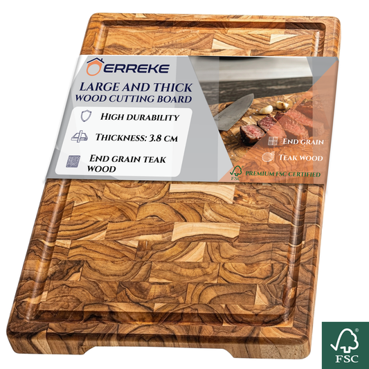 Tabla de Cortar XL en Madera de Teca End Grain Natural BALI PLUS 44x30x3.8cm
