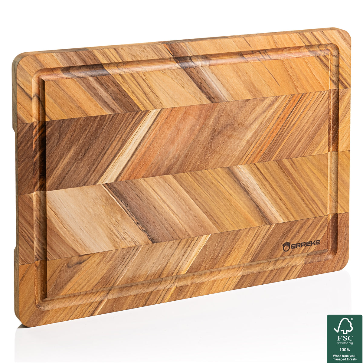 Planche en bois de teck au motif chevrons RODA 40,5 x 30,5 x 2 cm