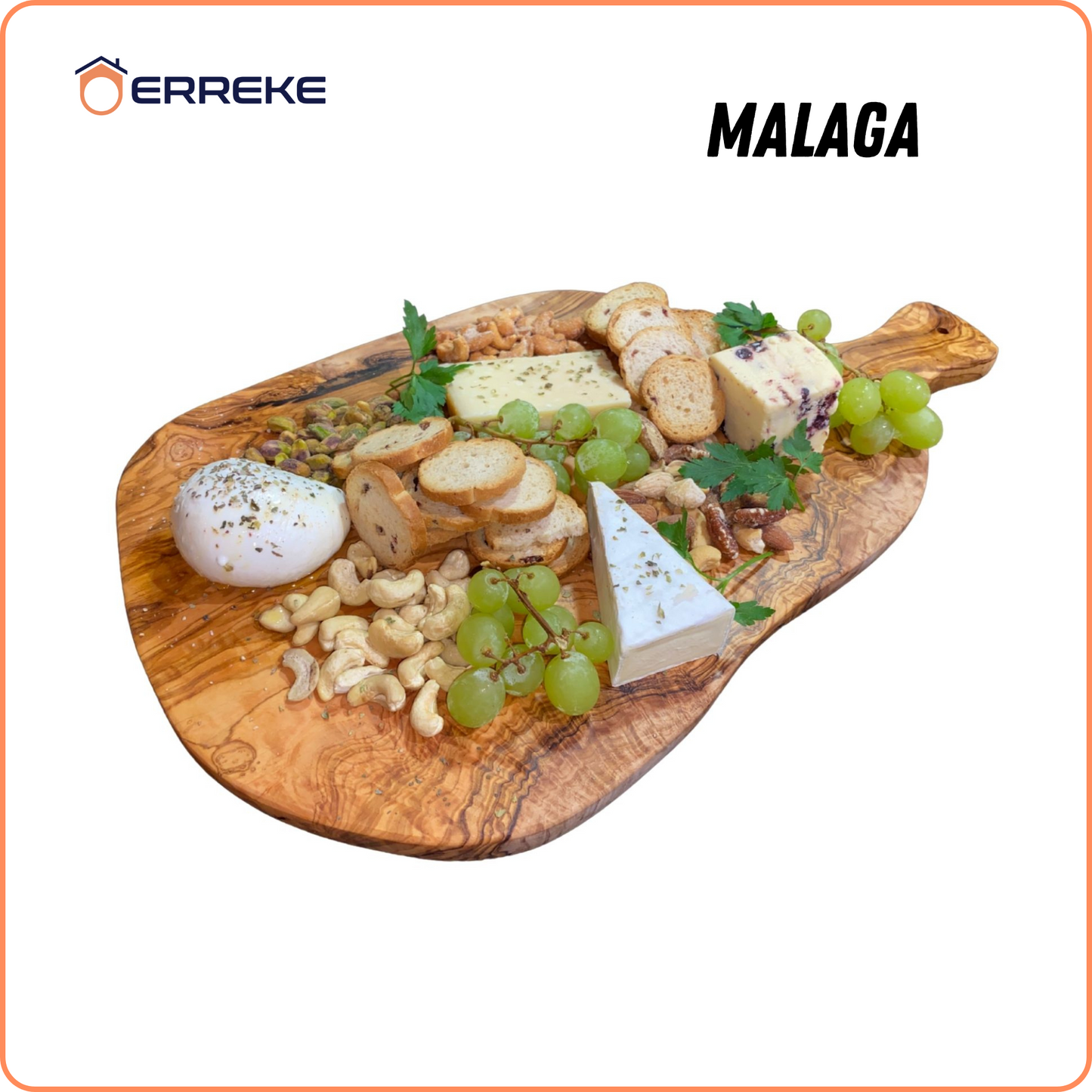 Tafel van kort en serveer op Madeira Olivo Mediterráneo MALAGA, 100% ambachtelijk, met mango, Embutidos, vlees, Barbacoa, Queso, pan (bij benadering 53 x 27 x 2 cm)