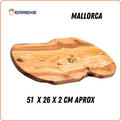 Mediterrane olijfhouten snij- en serveertafel MALLORCA, 100% handgemaakt, ovaal XXL, worstjes, vlees, barbecue, kaas, brood (ongeveer 51 x 26 x 2 cm)