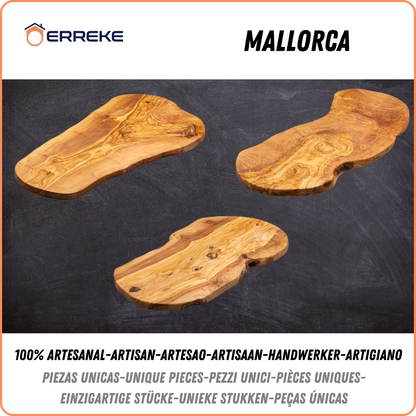 Mediterrane olijfhouten snij- en serveertafel MALLORCA, 100% handgemaakt, ovaal XXL, worstjes, vlees, barbecue, kaas, brood (ongeveer 51 x 26 x 2 cm)