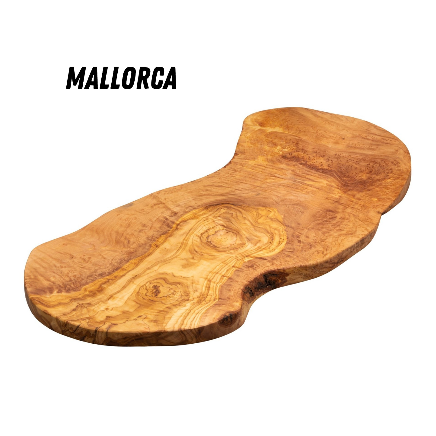 Mediterrane olijfhouten snij- en serveertafel MALLORCA, 100% handgemaakt, ovaal XXL, worstjes, vlees, barbecue, kaas, brood (ongeveer 51 x 26 x 2 cm)