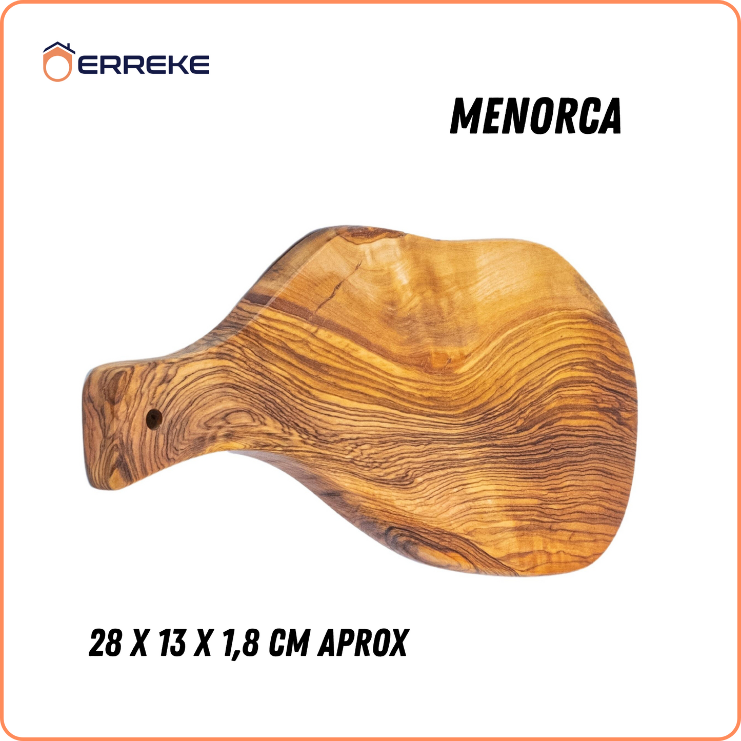 Set van 4 mediterrane olijfhouten serveerplanken MENORCA, handgemaakt, snijden, worstjes, barbecue-kaasbrood (geschatte afmetingen: 28x13x1,8 cm)