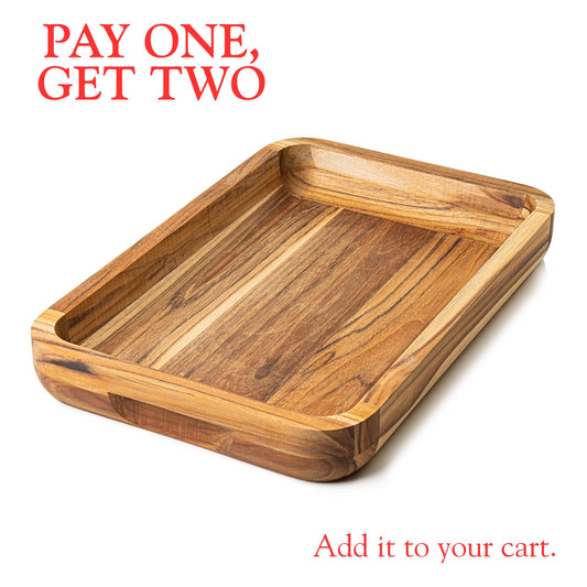 NEW ARRIVAL Bandeja para Servir en Madera de Teca Natural SICILIA, rectangular grande y resistente, ideal para carnes, pollo, pescados y barbacoa (39.5×26×5 cm)