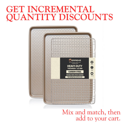 Set de Bandejas de Horno con Rejilla, acero al carbono 0.8 mm, doble capa antiadherente, ideal para repostería y asados, 40×27 cm