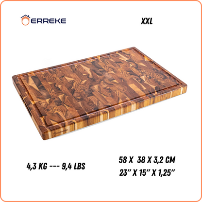 XXL-snijplank van natuurlijk kops TEAK-hout SIDNEY, antislipbodems, ideaal voor keuken of barbecue, serveren van vlees-kaasbrood, 58x38x3,2cm (sapgleuf)
