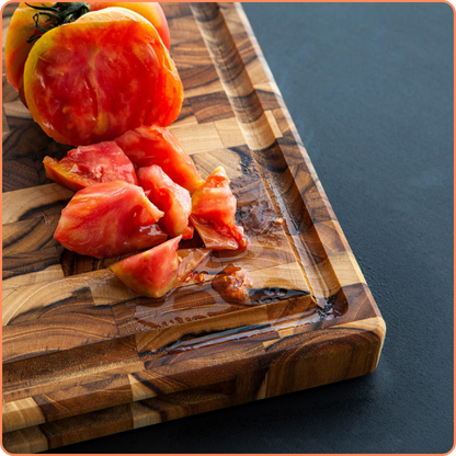 XXL-snijplank van natuurlijk kops TEAK-hout SIDNEY, antislipbodems, ideaal voor keuken of barbecue, serveren van vlees-kaasbrood, 58x38x3,2cm (sapgleuf)
