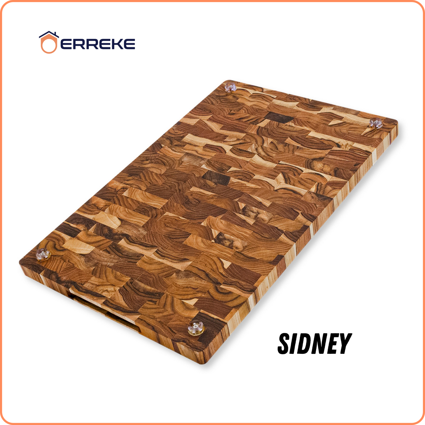XXL-snijplank van natuurlijk kops TEAK-hout SIDNEY, antislipbodems, ideaal voor keuken of barbecue, serveren van vlees-kaasbrood, 58x38x3,2cm (sapgleuf)