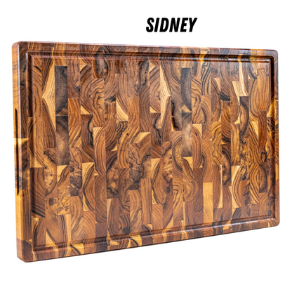 XXL-snijplank van natuurlijk kops TEAK-hout SIDNEY, antislipbodems, ideaal voor keuken of barbecue, serveren van vlees-kaasbrood, 58x38x3,2cm (sapgleuf)