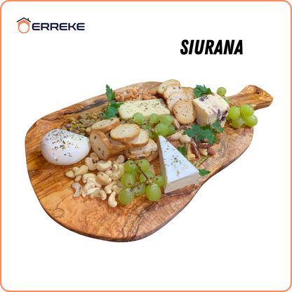 KAUFEN SIE EINS UND DAS ZWEITE IST KOSTENLOS. SIURANA Schneide- und Servierbrett aus mediterranem Olivenholz, 100 % handgefertigt, mit Griff, Würstchen, Fleisch, Grillen, Käse, Brot (ca. 43 x 22 x 1,8 cm)