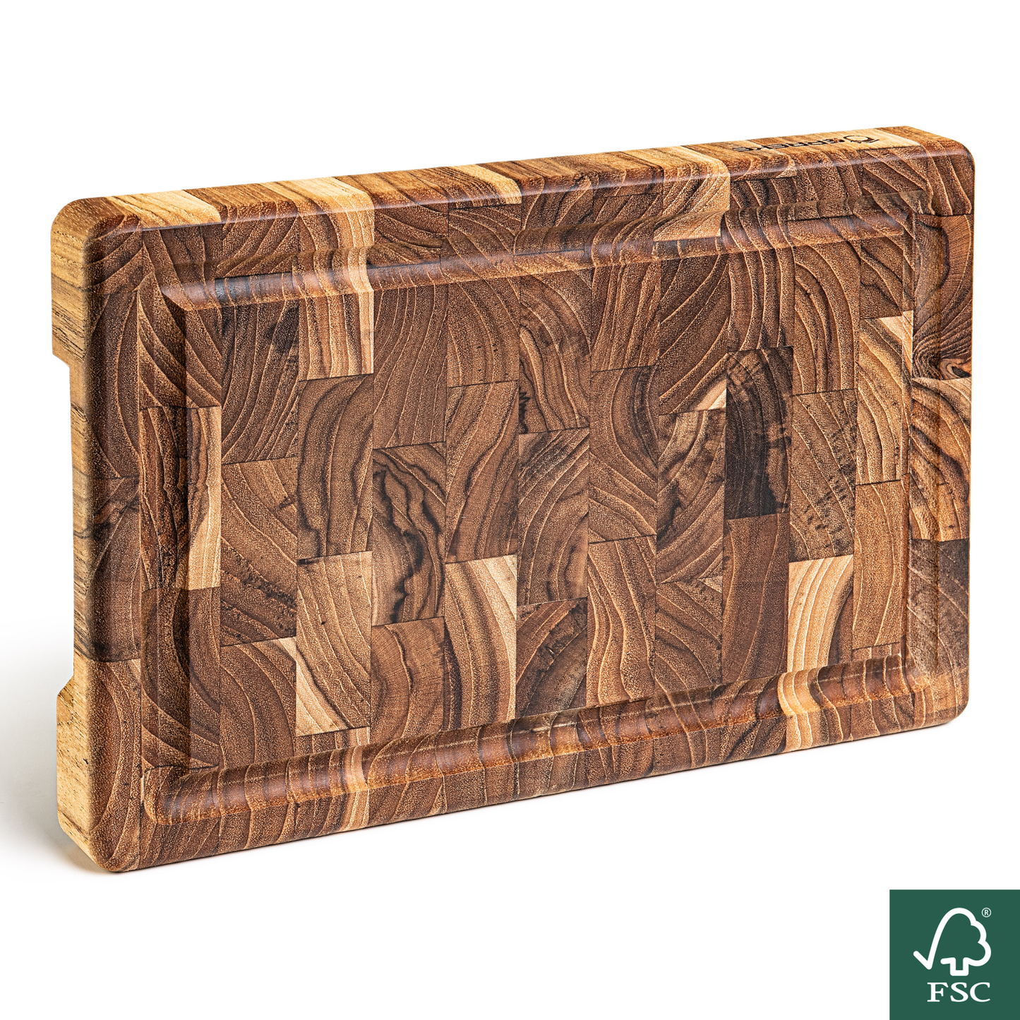 NOUVEAUTÉ Planche à découper RIO Kitchen, bois de teck à grain de bout, 3,2 cm d'épaisseur, durable, pour servir charcuterie, fromage, pain, 30 x 20,5 x 3,2 cm 