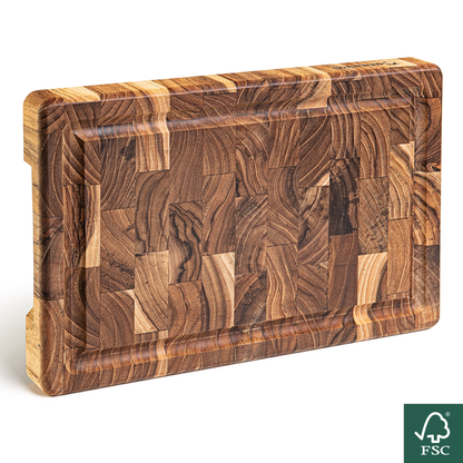 NOUVEAUTÉ Planche à découper RIO Kitchen, bois de teck à grain de bout, 3,2 cm d'épaisseur, durable, pour servir charcuterie, fromage, pain, 30 x 20,5 x 3,2 cm 