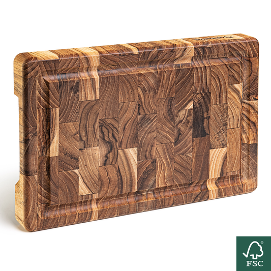Tabla de Cortar Compacta y Robusta en Madera de Teca End Grain Natural RIO 30x20.5x3.2 cm
