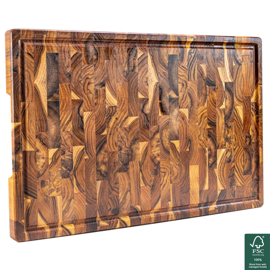 Planche à découper en bois de teck End Grain XXL 58 x 38 x 3,2 cm SIDNEY